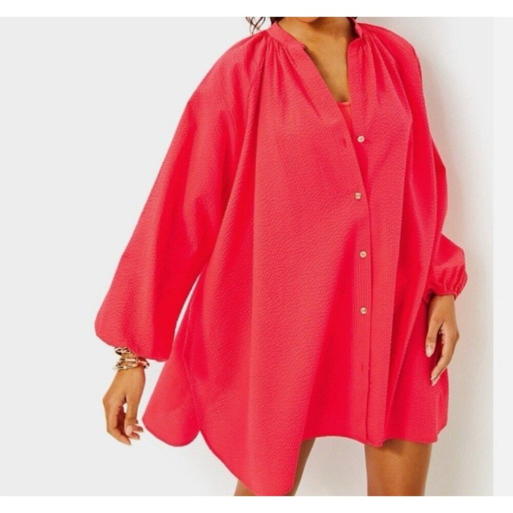 Lilly Pulitzer Coral Pink Button-Front Swim Coverup